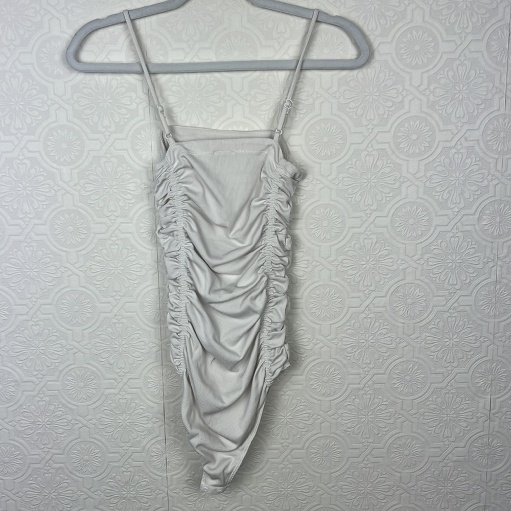 Free People On Your Side white‎ Bodysuit Ribbed Smocked Square Neck Tank Shirt - Picture 10 of 10
